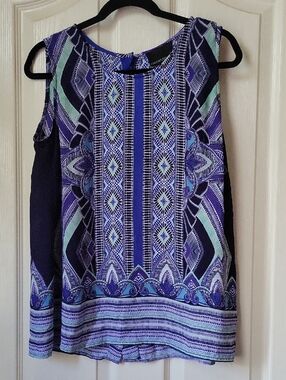 Cynthia Rowley Purple & Mint Geometric Print Sleeveless Top